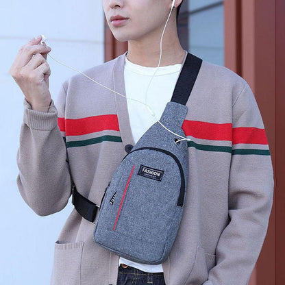 Grey Waterproof Anti Theft Crossbody Fanny Pack Waist Bag Pu Leather Shoulder Bags Chest Men Casual Fashion Usb Charging Earphone Hook Sling Travel Messengers Bag