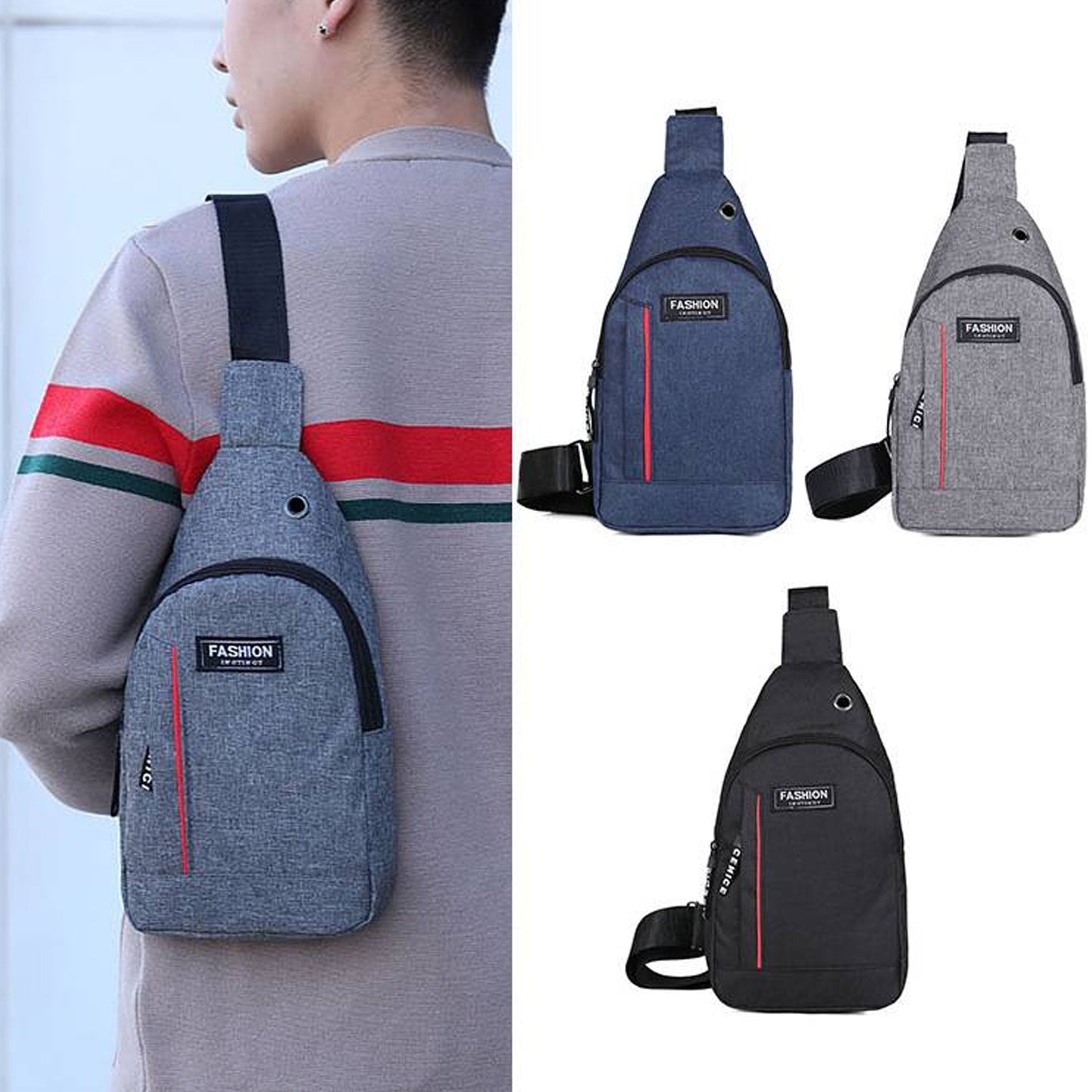 Grey Waterproof Anti Theft Crossbody Fanny Pack Waist Bag Pu Leather Shoulder Bags Chest Men Casual Fashion Usb Charging Earphone Hook Sling Travel Messengers Bag